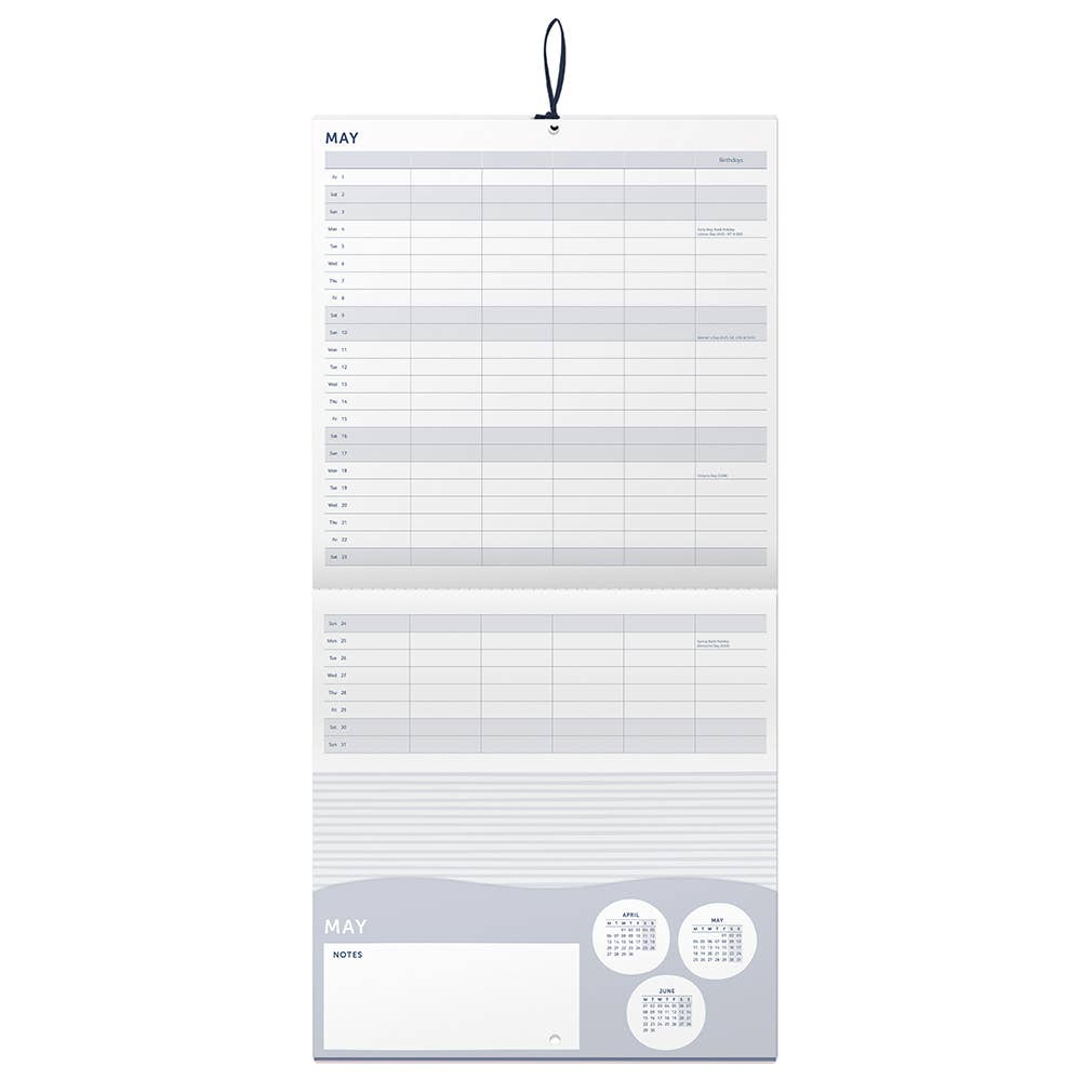 2026 Large Family Wall Calendar, 5 Columns & Storage Pockets