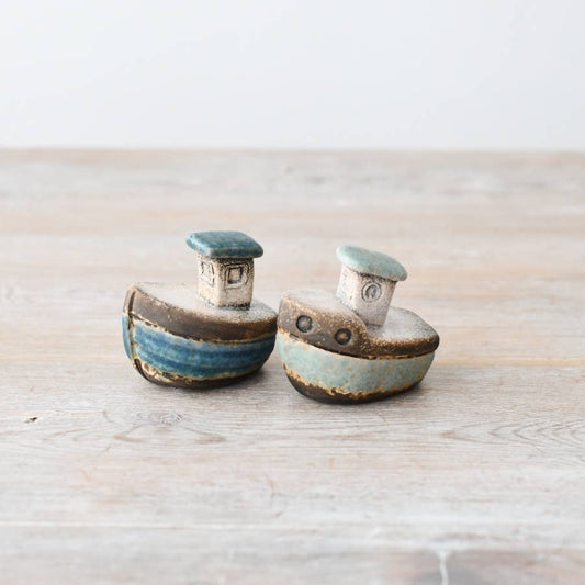 Small Speckled Blue Boat Deco, 8.5cm