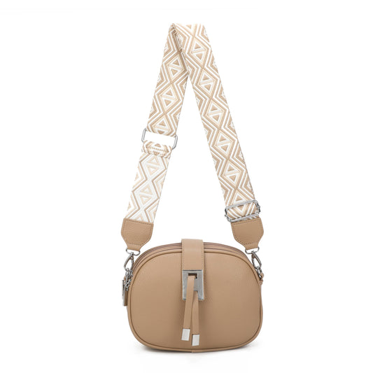 JM1307 Everyday Crossbody Bag with Pattern Strap: Dark Beige