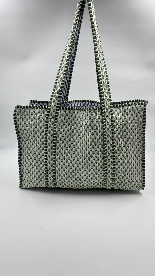 100% Cotton Kantha Quilted Boho Reversible (Small) Tote Bag