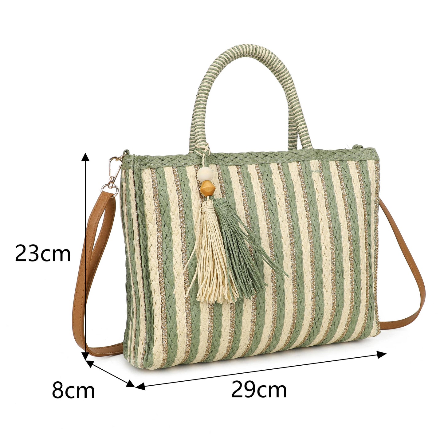 F9076 Woven Tote Bag Striped Tassel Summer Crossbody Bag: Blue