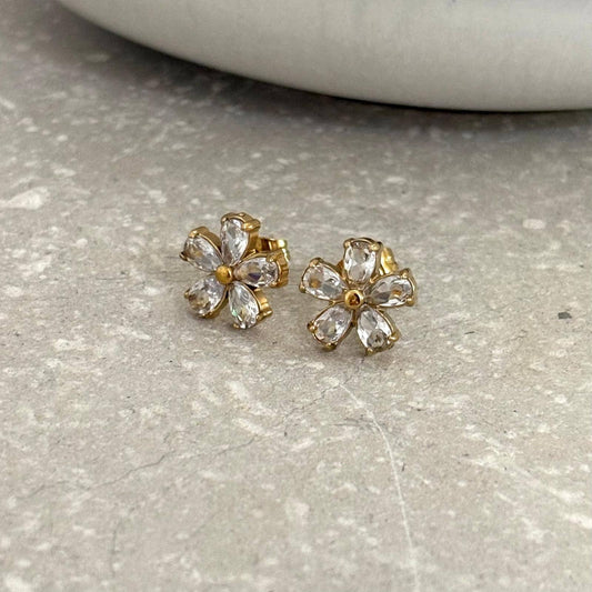 Tarnish Resistant Zirconia Flower Studs