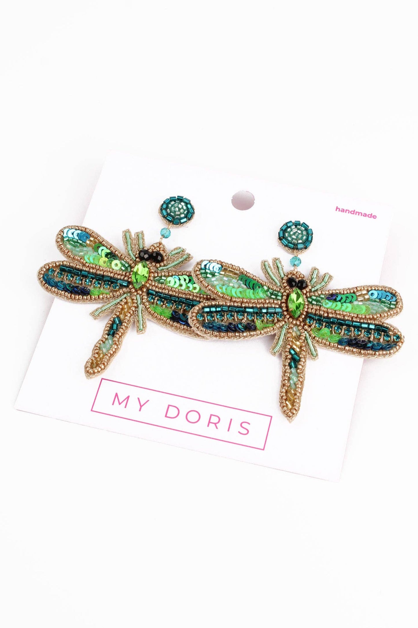 BEADED GREEN DRAGONFLY EARRING
