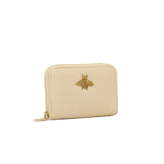KB11 RFID Zip Card Holder with Bee Detail: Beige