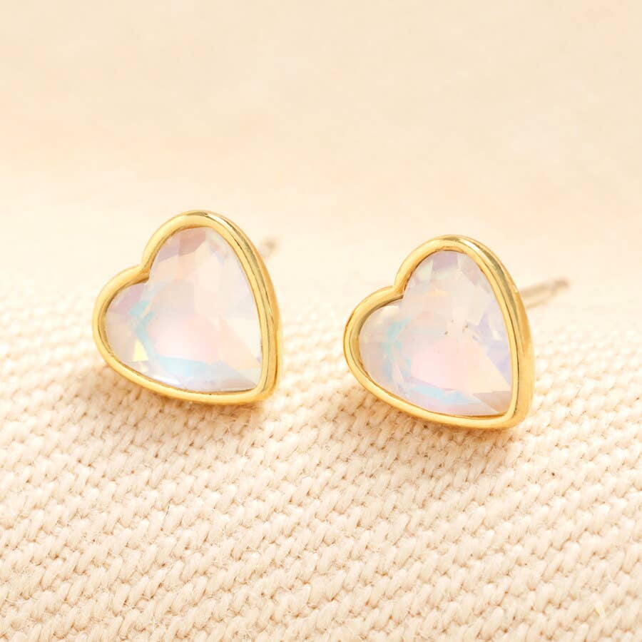 White Gem Heart Stud Earrings