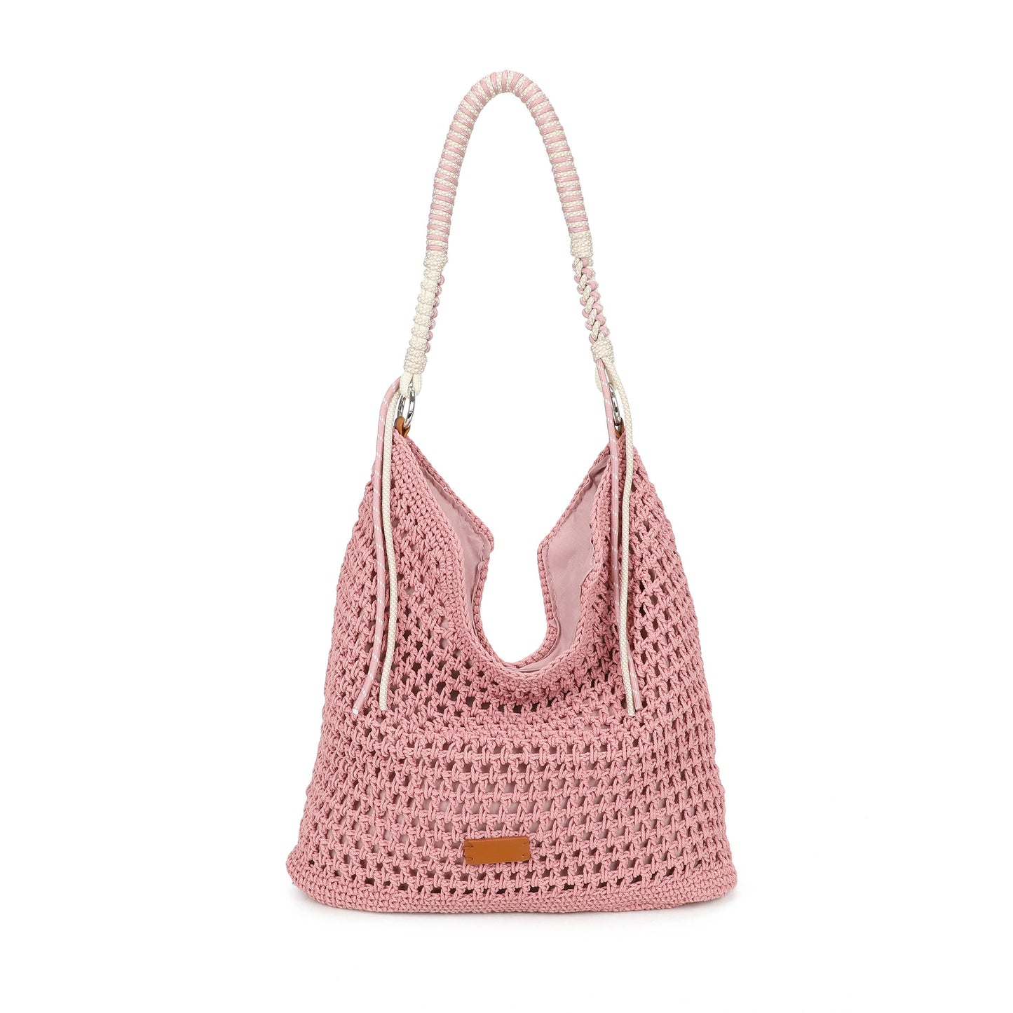 F9087 Crochet Hobo Bag with Rope Handle Detail: Black