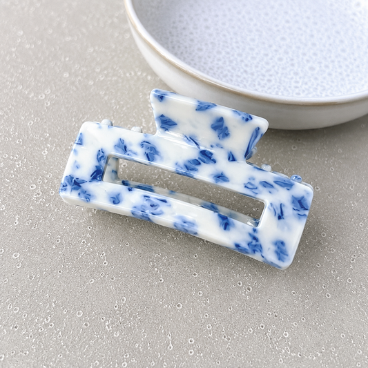Small Blue Willow Rectangular Claw Clip