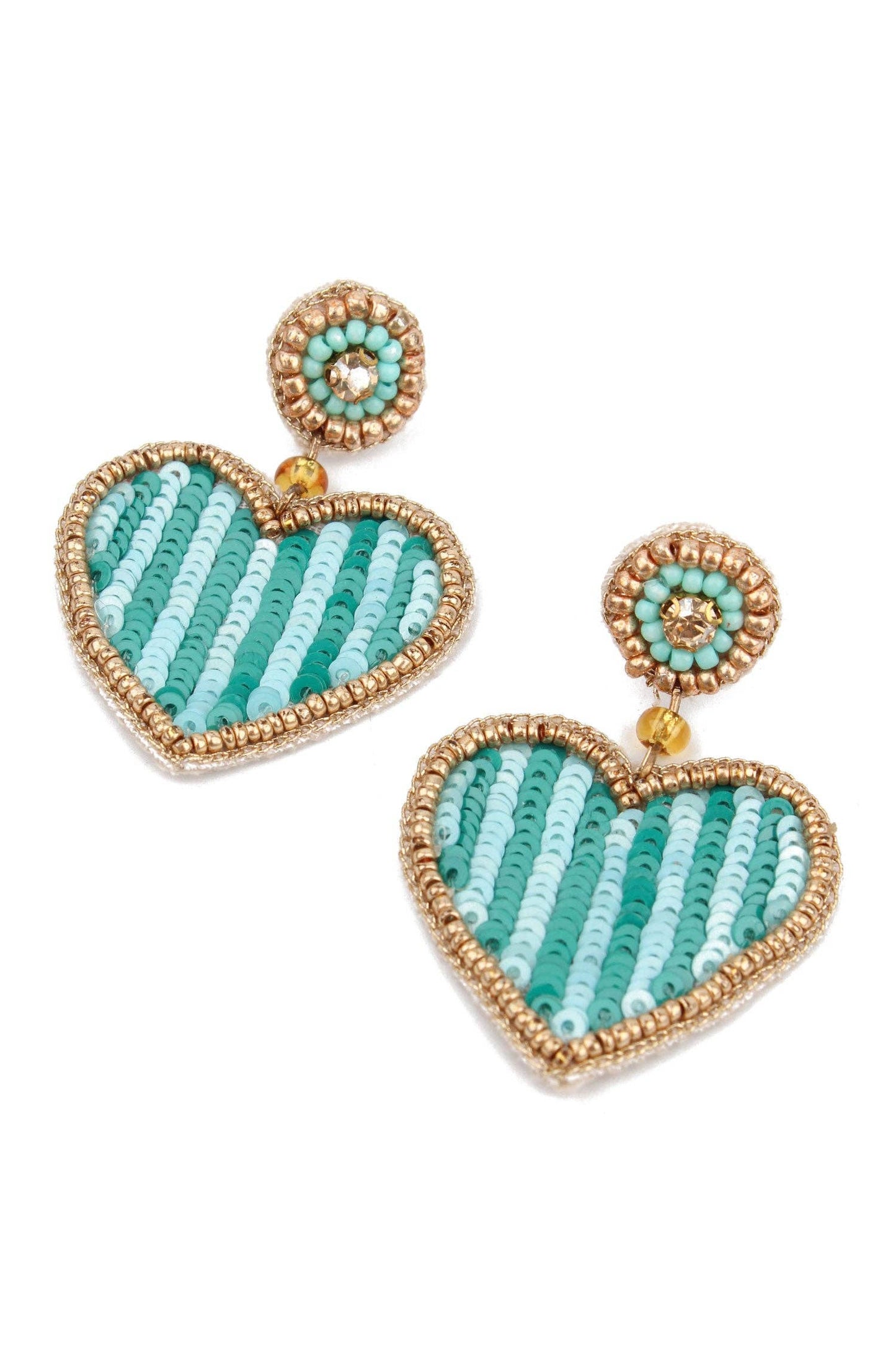 BLUE STRIPE HEART BEADED EARRINGS