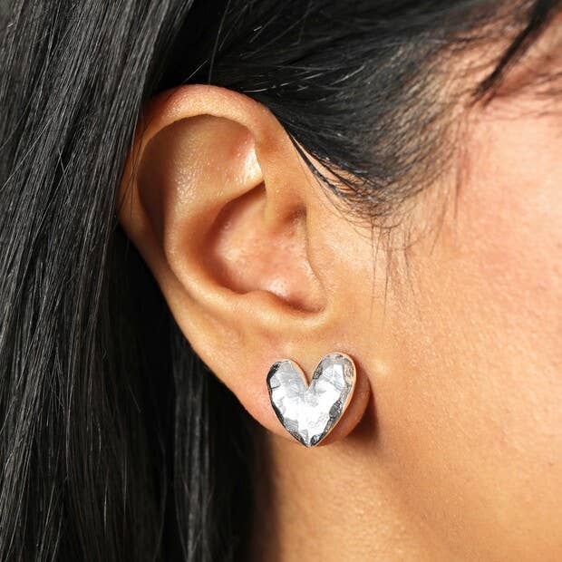 Molten Heart Earrings in Silver with Ball Back