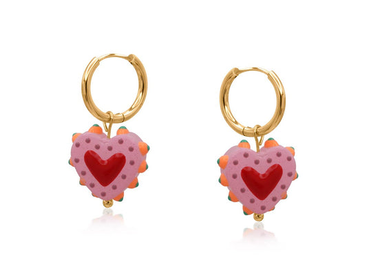 SANTA FE HEART CHARM EARRINGS: PINK