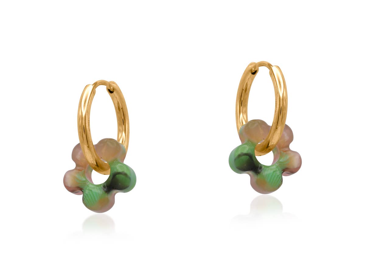 Sabina Petite Resin Huggies Earrings: Pink Green
