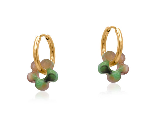 Sabina Petite Resin Huggies Earrings: Pink Green