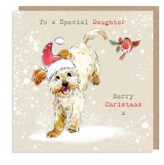 Christmas Card - To A Special Daughter - Running Golden