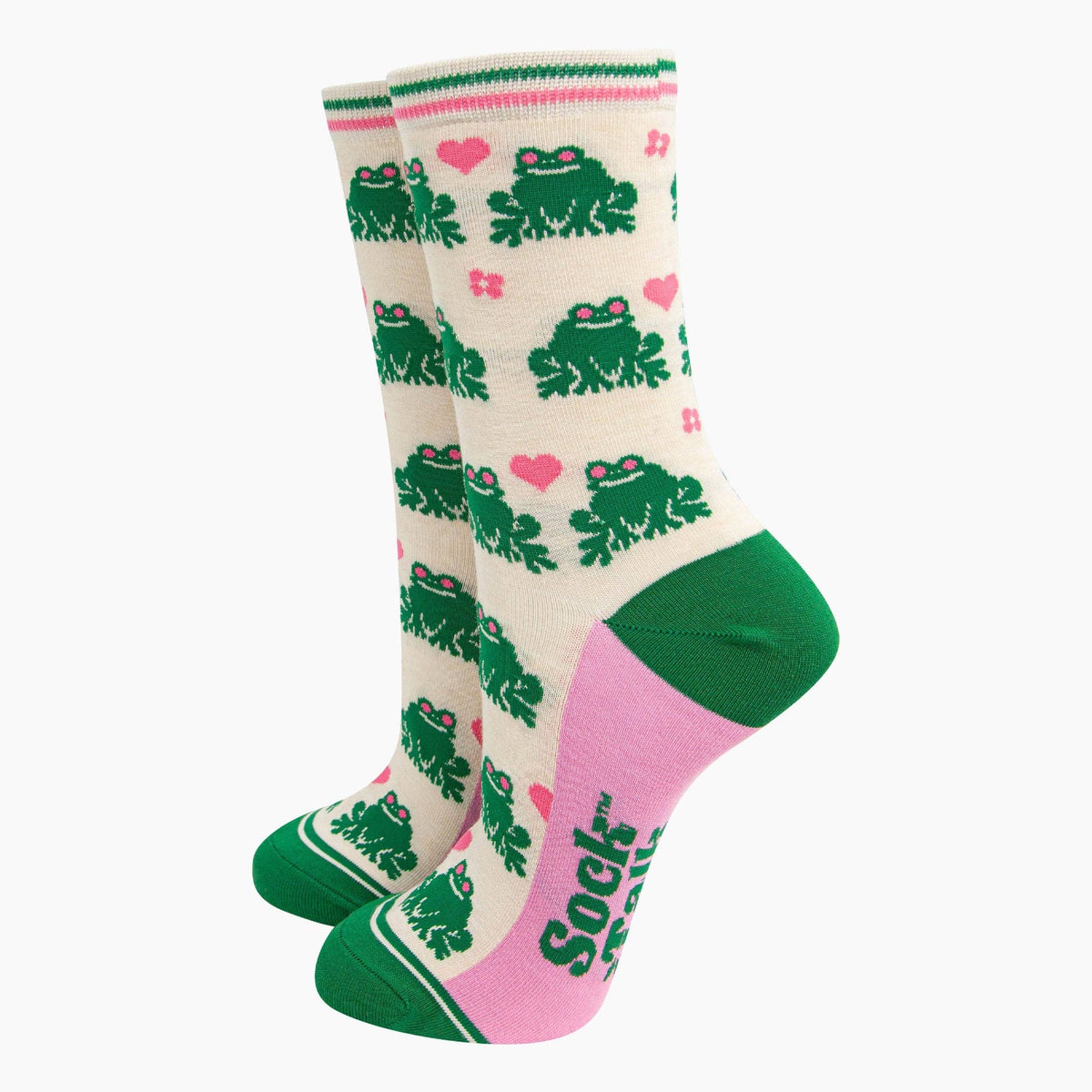 Frogs Love Hearts Bamboo Socks in Cream: UK 3-7 | EU 36-40 | US 5-9