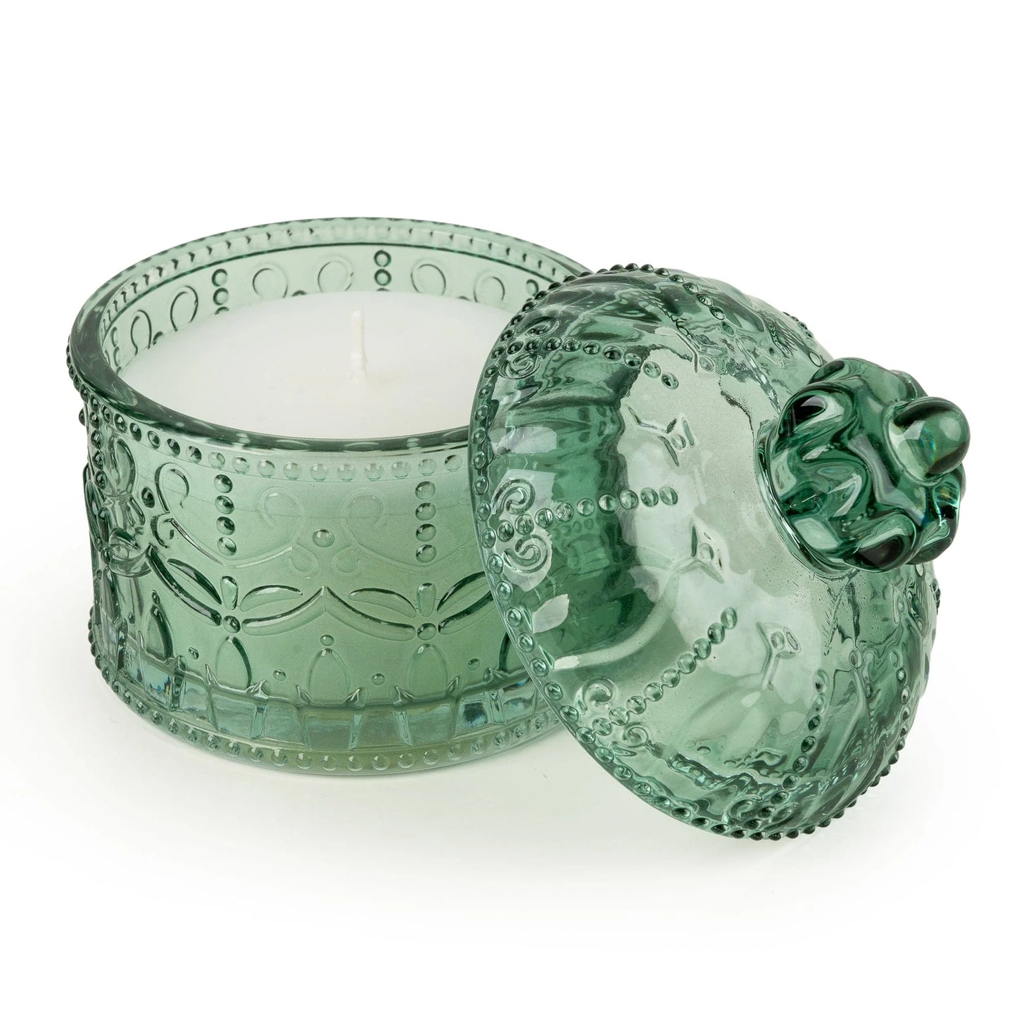 Square Embossed Candle Jar - Chengdu in Duck Egg