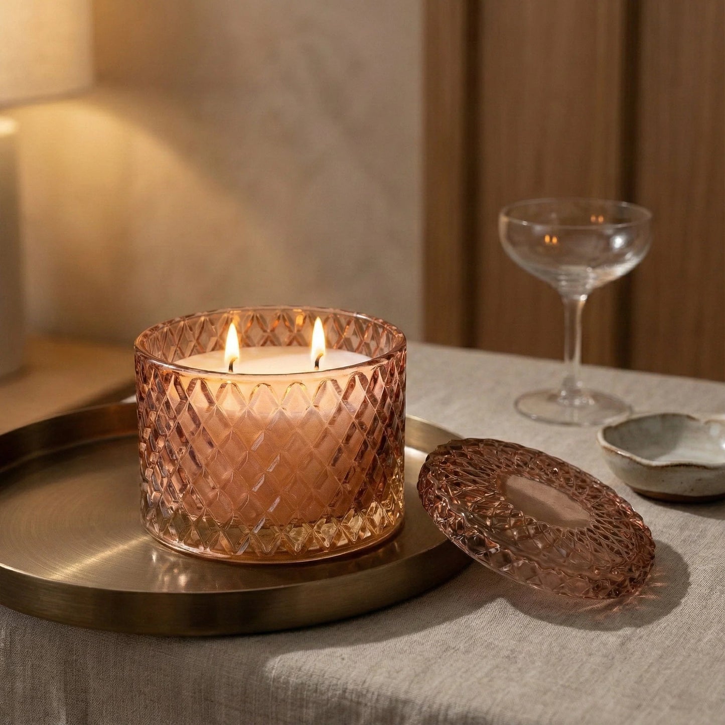 Round Embossed Candle Jar - Jhangye Pink