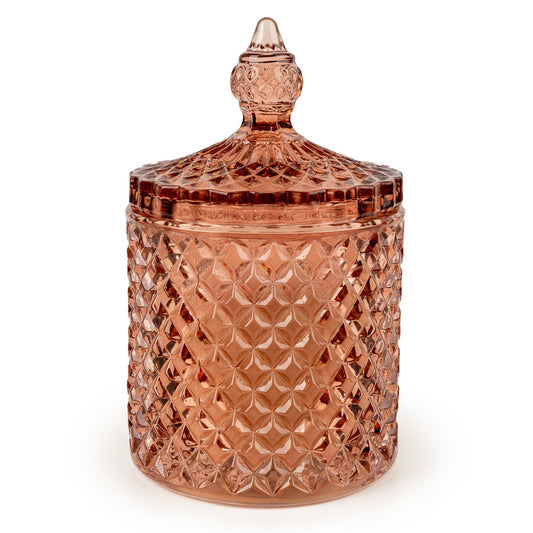Round Embossed Candle Jar Lidded - Jhangye