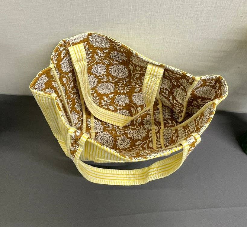 100% Cotton Kantha Quilted Boho Reversible  Floral Tote Bag