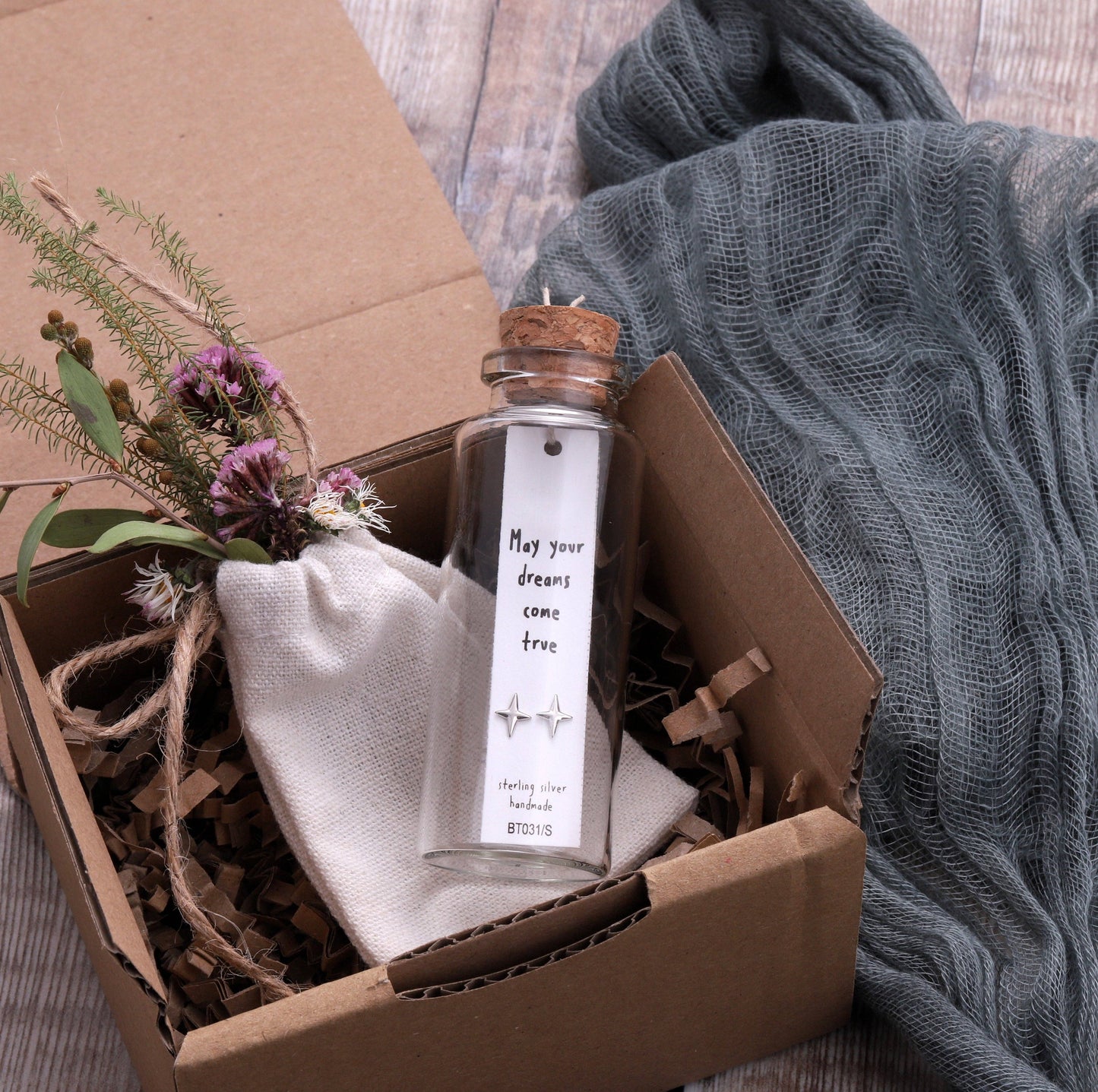 BT031 Message Bottle Earrings 'Dreams Come True': Silver