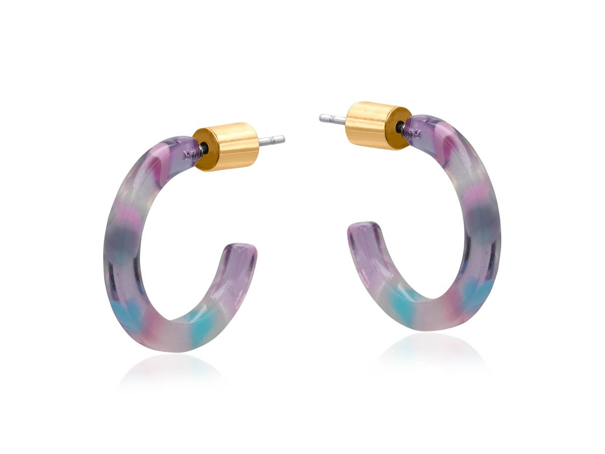 Melpomene Petite Hoop Resin Earrings: Lilac