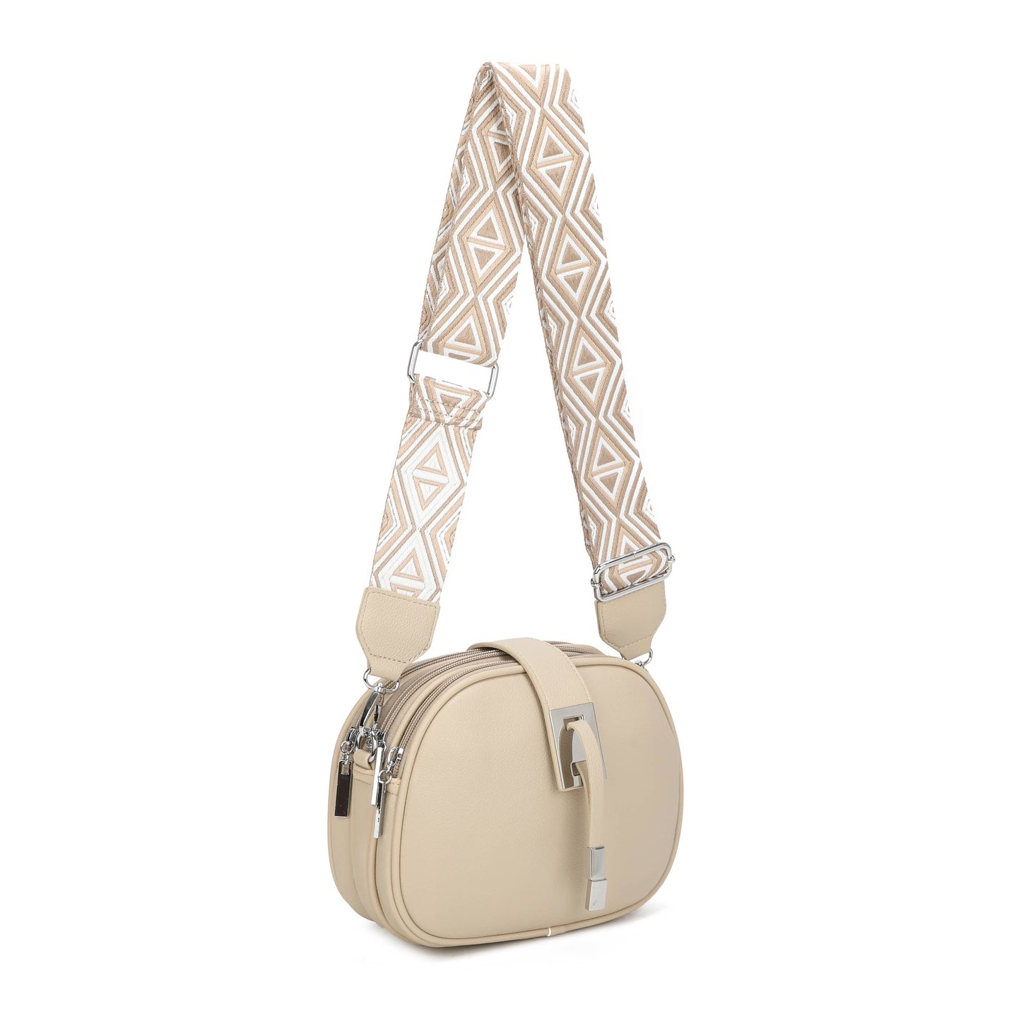 JM1307 Everyday Crossbody Bag with Pattern Strap: Light Blue