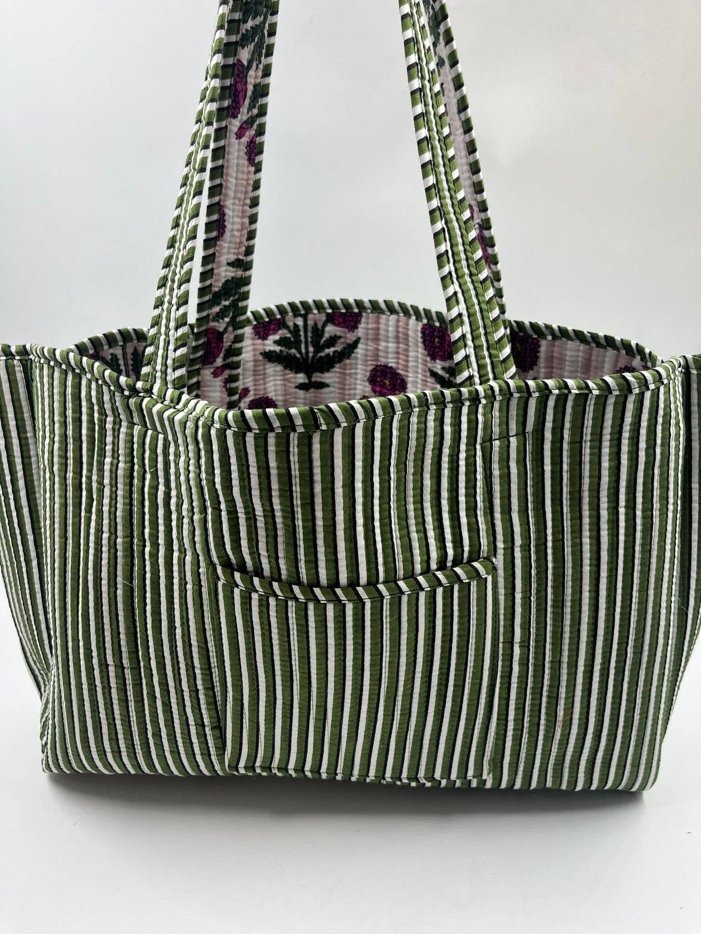 100% Cotton Kantha Quilted Boho Reversible (Small) Tote Bag