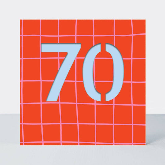 Bon Bon - Age 70 Birthday Card/Red Grid