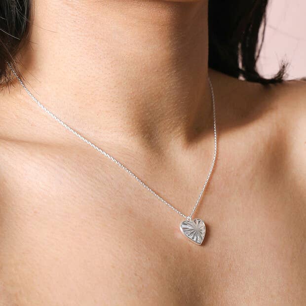 Sunbeam Heart Pendant Necklace in Silver