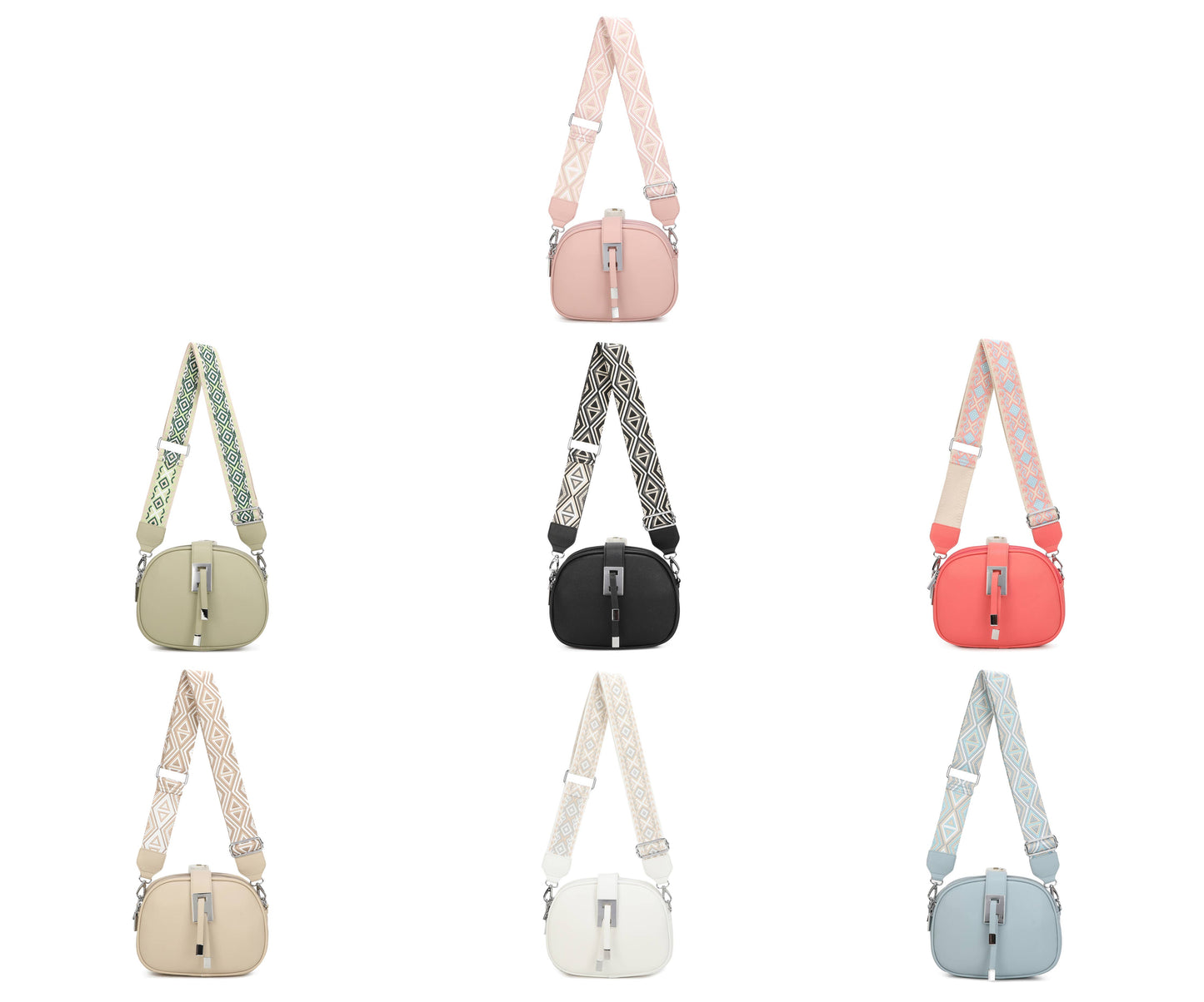 JM1307 Everyday Crossbody Bag with Pattern Strap: Light Blue