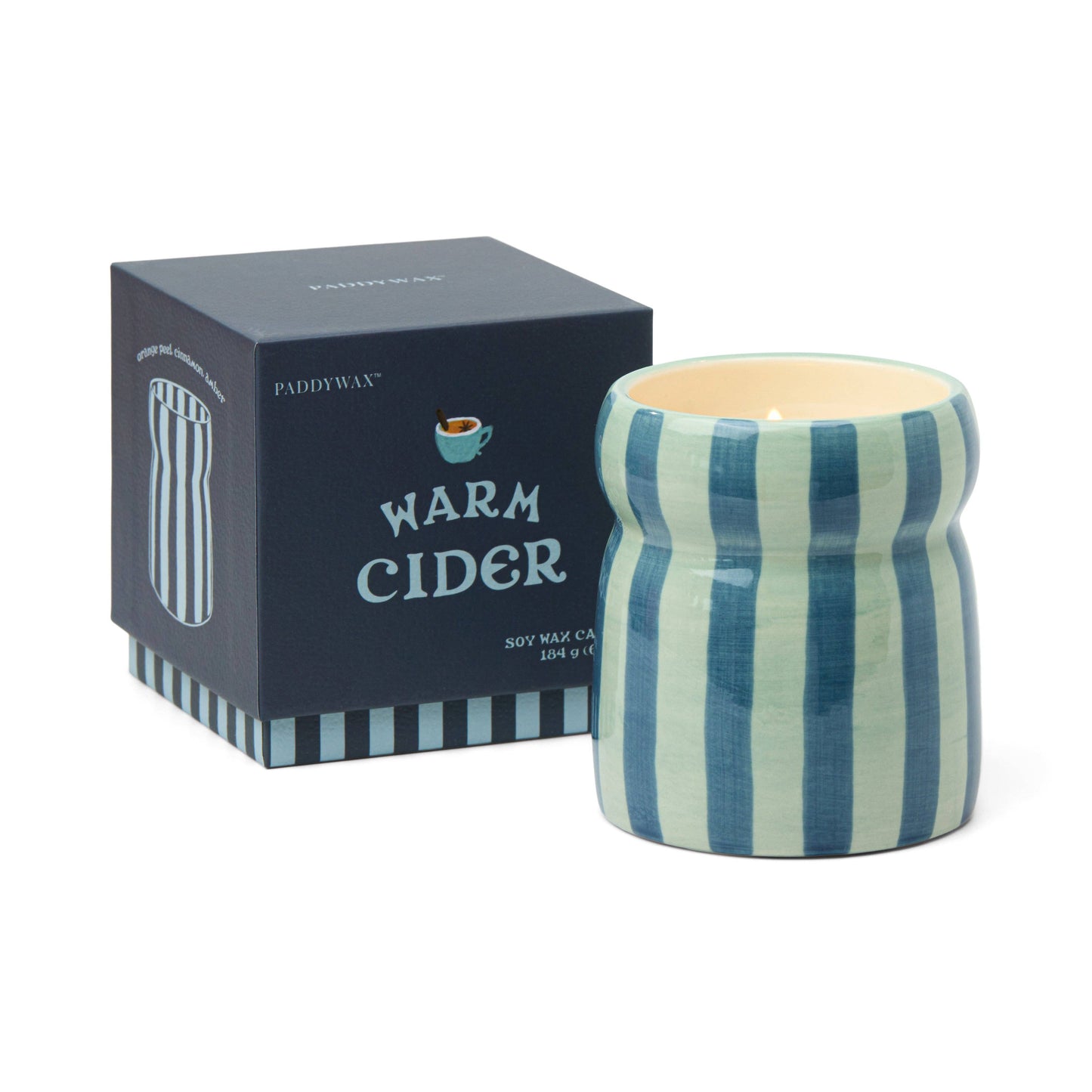 Blue/Navy Striped Ceramic Candle - Warm Cider