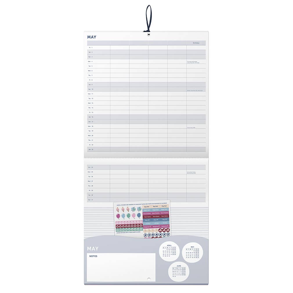 2026 Large Family Wall Calendar, 5 Columns & Storage Pockets