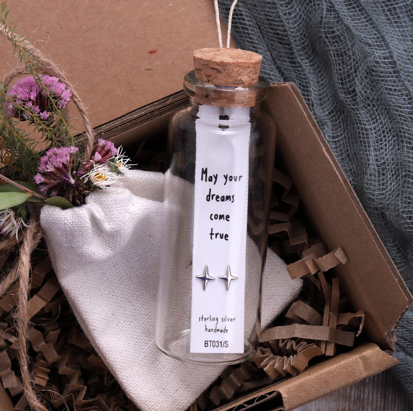 BT031 Message Bottle Earrings 'Dreams Come True': Silver