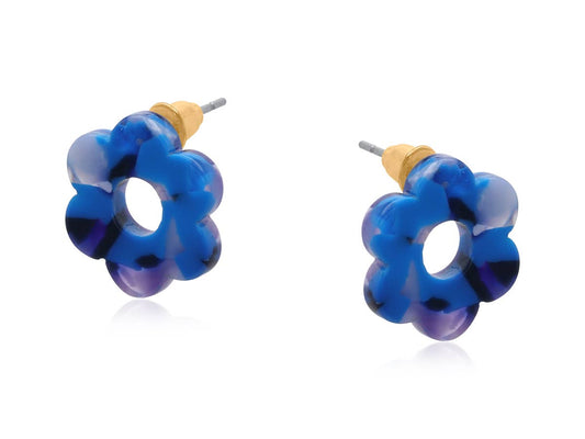PALOMA PETITE RESIN FLOWER STUD EARRINGS : NAVY