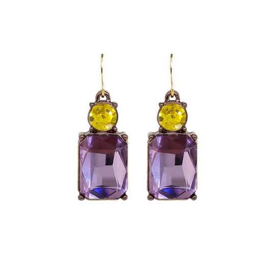 Twin Gem Earring in Violet & Yellow