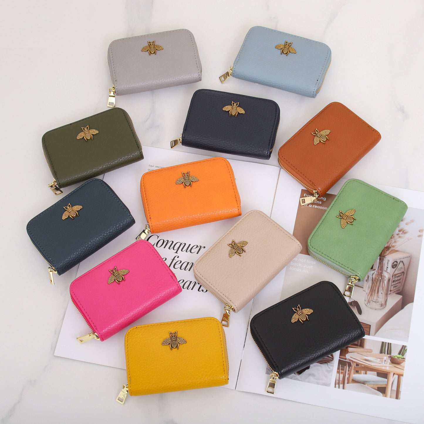 KB11 RFID Zip Card Holder with Bee Detail: NAVY