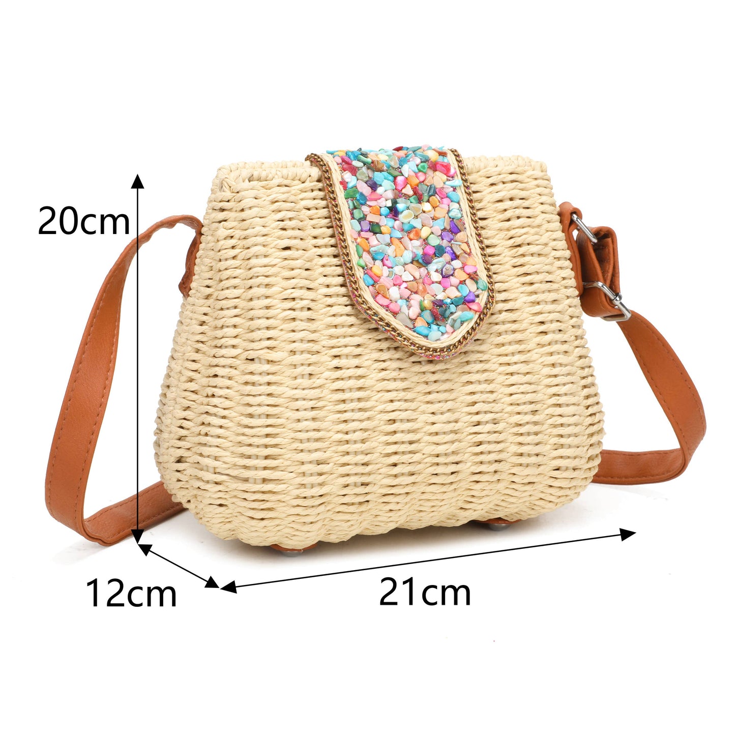 J6519 Straw Crossbody Bag with gems: Lilac