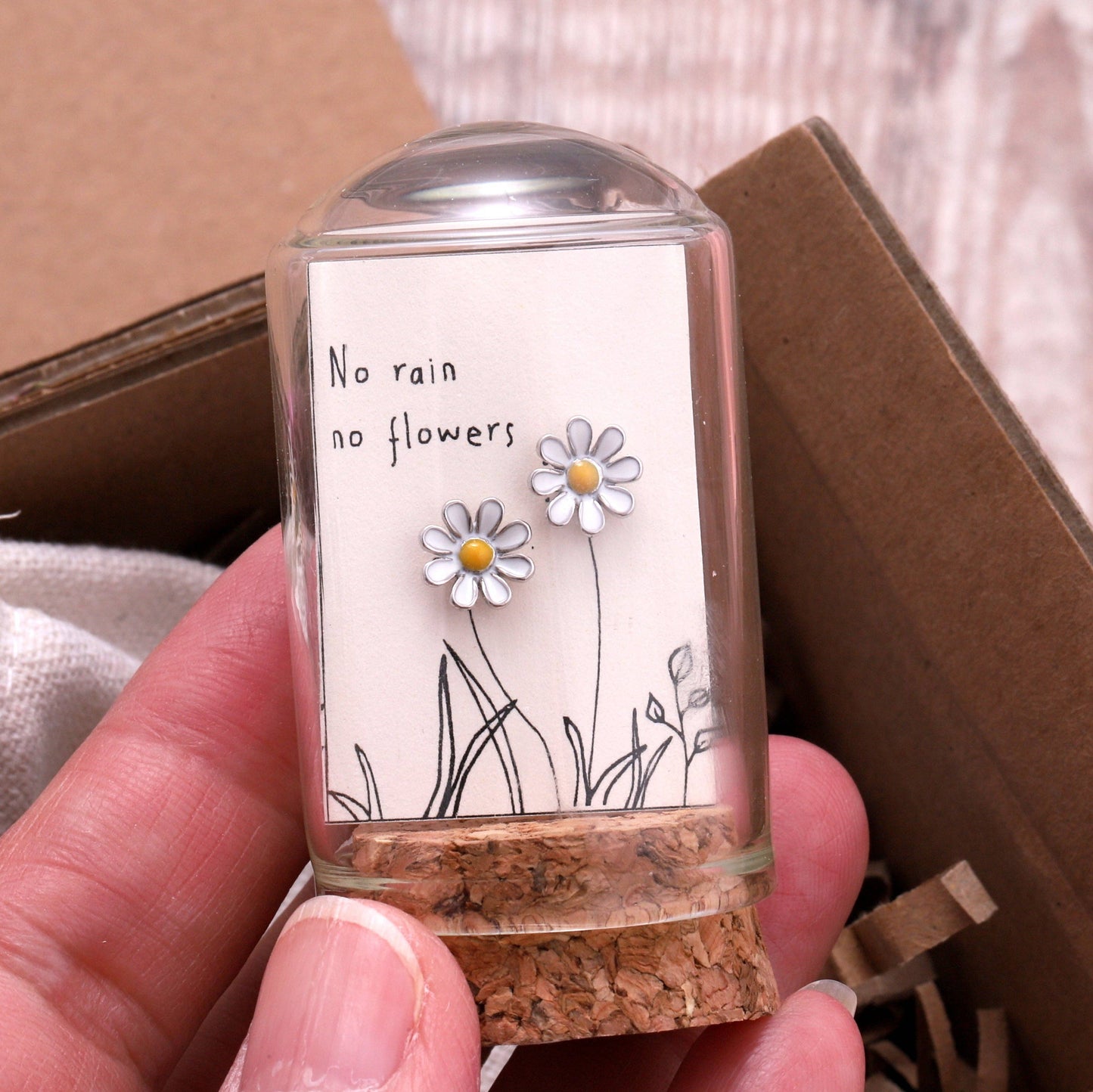 TT51018 No rain no flowers enamel daisy earrings: Silver