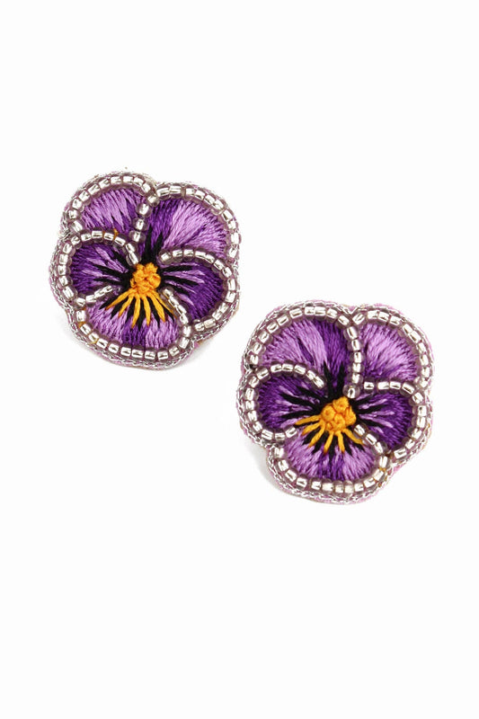 PURPLE PANSY BEADED STUDS
