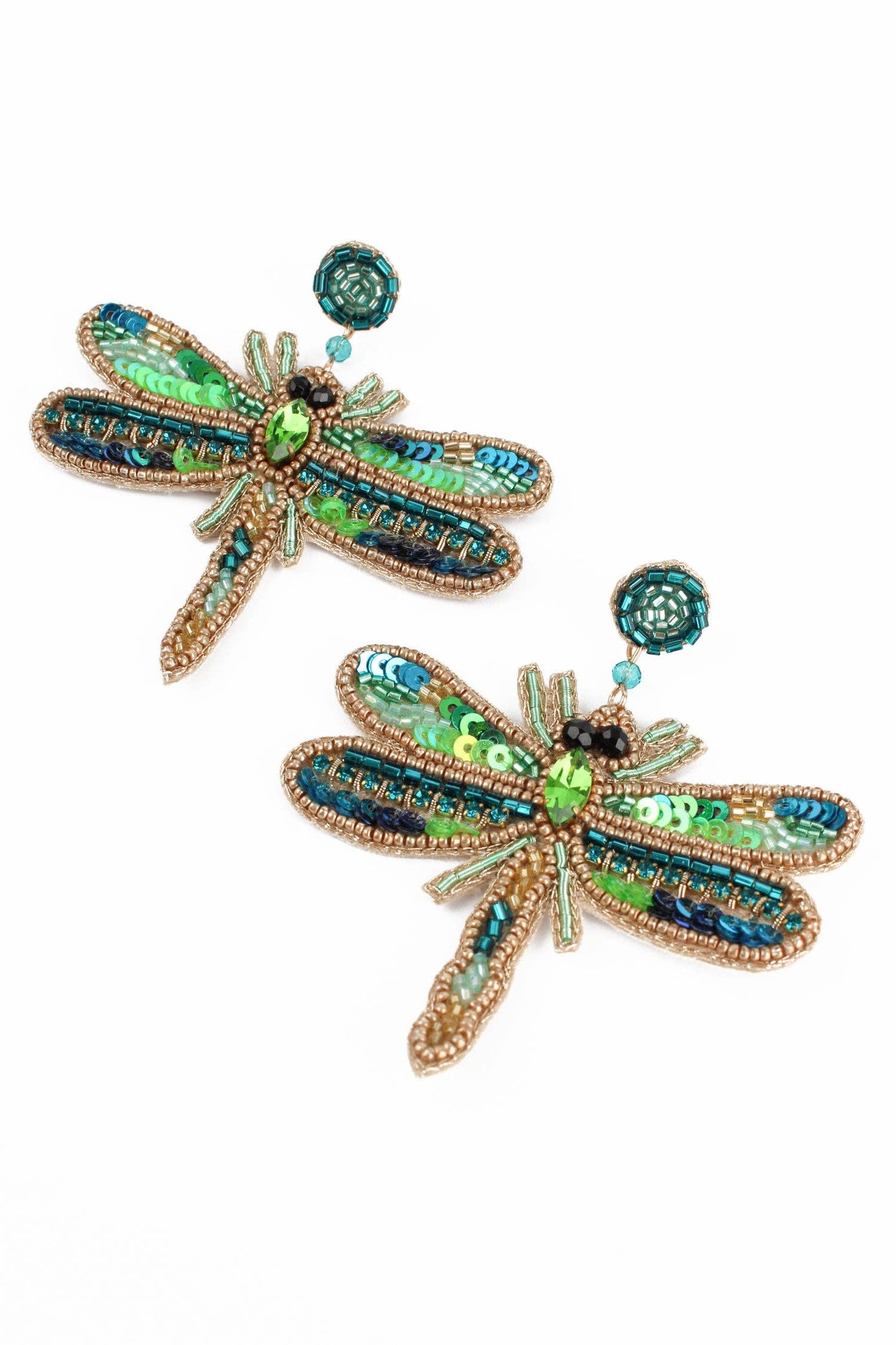 BEADED GREEN DRAGONFLY EARRING