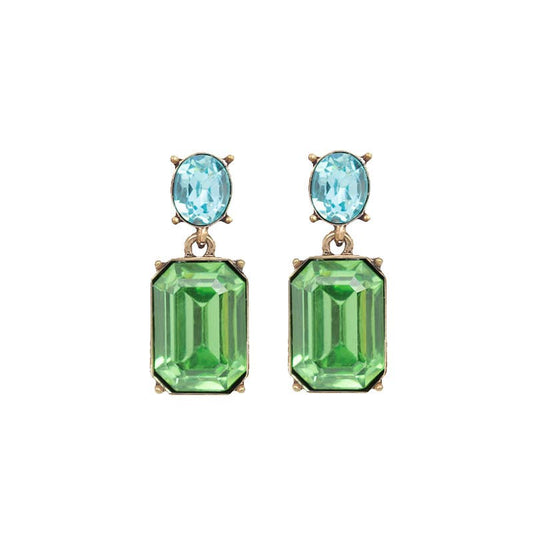 Oval Twin Gem Post Earring in Lime & Sky Blue