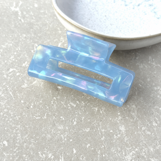 Small Opal Blue Rectangular Claw Clip