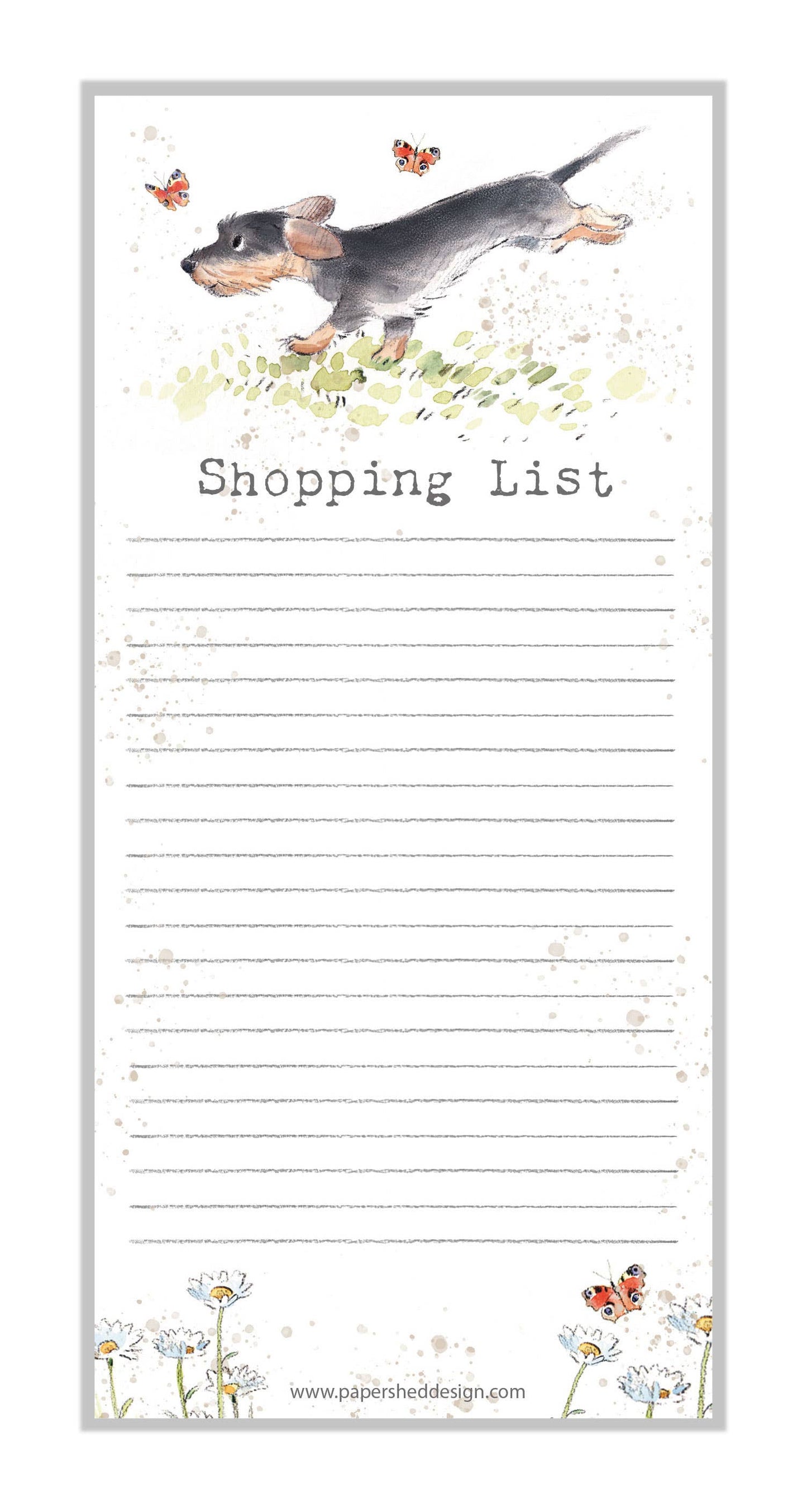 Magnetic Notepad - Running Dog with Butterflies  - NOTE01
