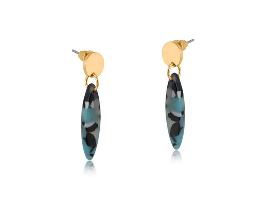 Erica small metal and resin dangle earrings - blue