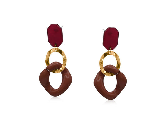 Moiraine Resin Chain Statement Earrings: RED/BROWN