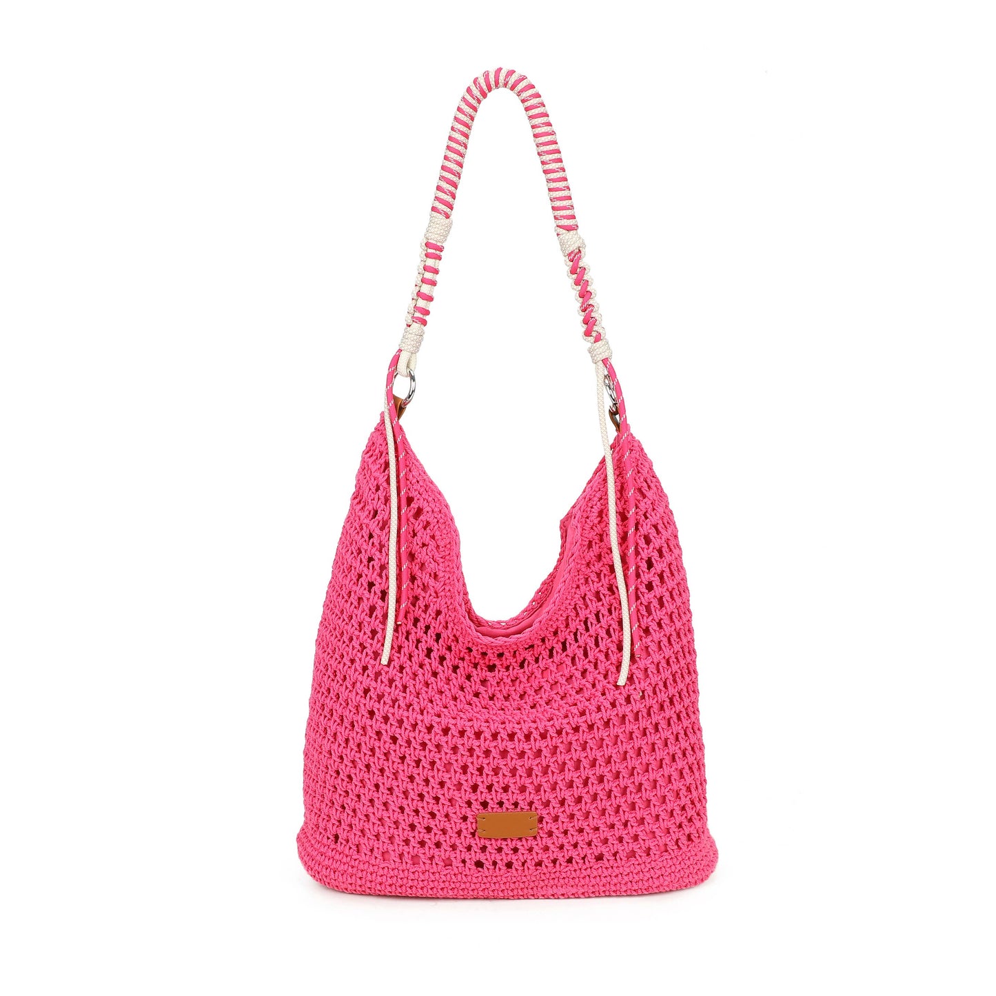 F9087 Crochet Hobo Bag with Rope Handle Detail: Beige