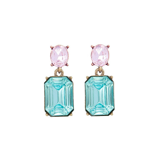 Oval Twin Gem Post Earring in Sky & Baby Pink