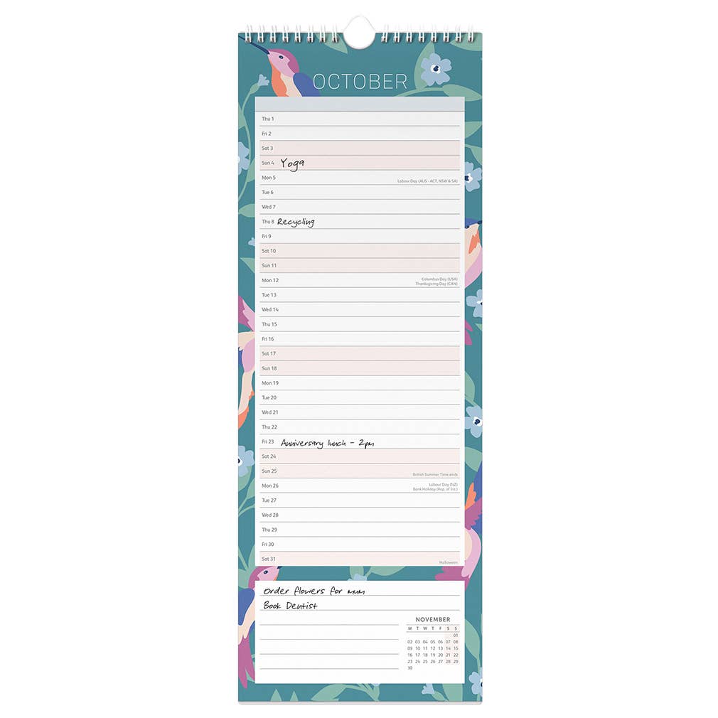 2026 Slim Wall Calendar with Notes, Hook & Storage Pocket