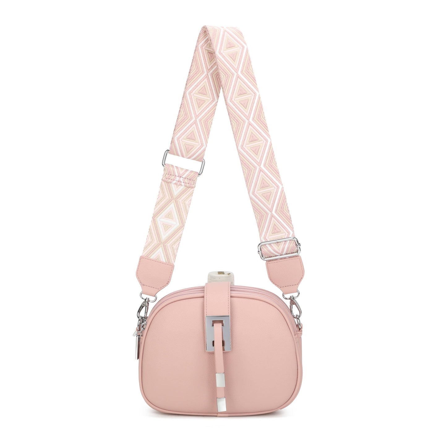 JM1307 Everyday Crossbody Bag with Pattern Strap: Light Blue