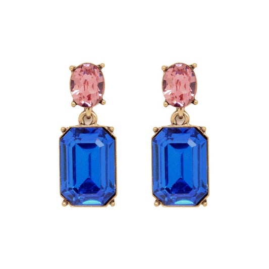 Oval Twin Gem Post Earring in Azure Blue & Pink