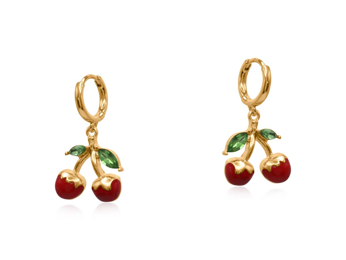 Bellas Fruit Huggies Earrings: Red Cherry